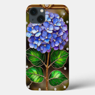 Blauwe Hortensia's in Vergulde Sierlijst iPhone 13 Hoesje