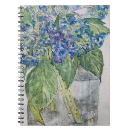 Blauwe Hortensia's in waterspiraal notebook Notitieboek