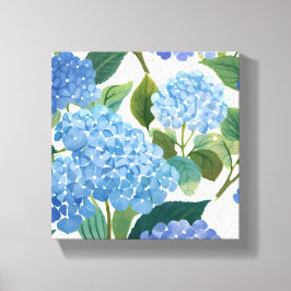 Blauwe Hortensia's | Mooie Bloeiende Struik Canvas Afdruk