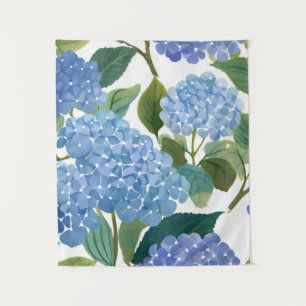 Blauwe Hortensia's Mooie Bloeiende Struik Wandkleed