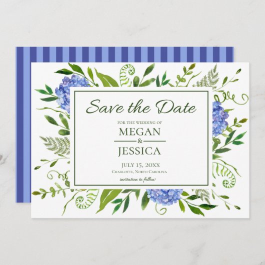 Blauwe Hortensia's Save The Date (Voorkant / Achterkant)