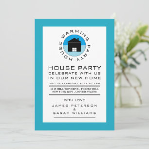 Blauwe House Logo, Housewarming Party, House Party Kaart