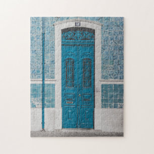 Blauwe houten deur in Portugal Jigzaag Puzzle Legpuzzel