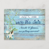 Blauwe Houten Strand Tropische Save The Date Kaart (Voorkant)