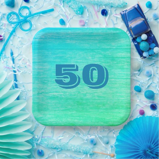 Blauwe houtkorrel papieren bordje (Feest)