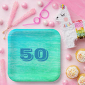 Blauwe houtkorrel papieren bordje (Feest)