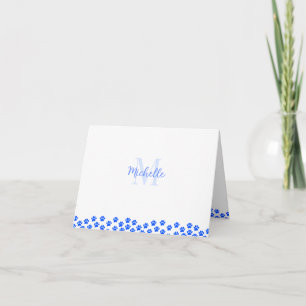 Blauwe huisdierpootafdrukken Aangepaste monogram S Notitiekaartje