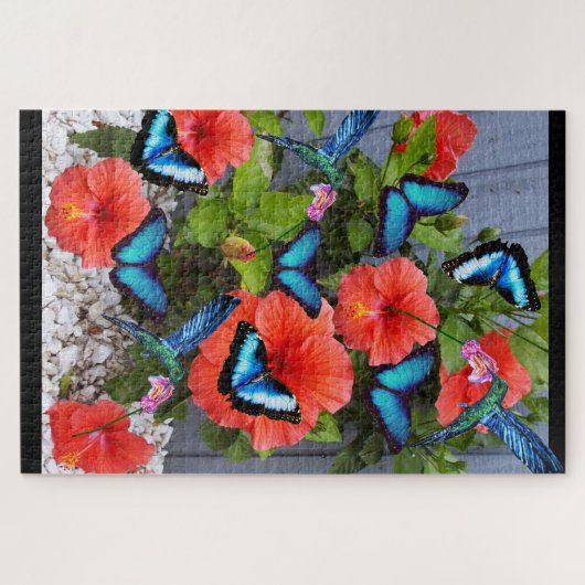 BLAUWE HUMMINGBIRDS EN BUTTERFLIES puzzel Legpuzzel (Horizontaal)