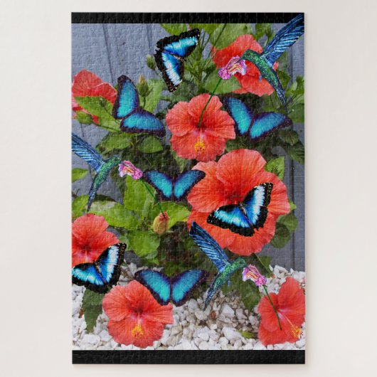 BLAUWE HUMMINGBIRDS EN BUTTERFLIES puzzel Legpuzzel (Verticaal)