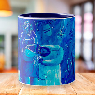 Blauwe Huwelijk Heden Daagse Kunst Schilderij Tweekleurige Koffiemok