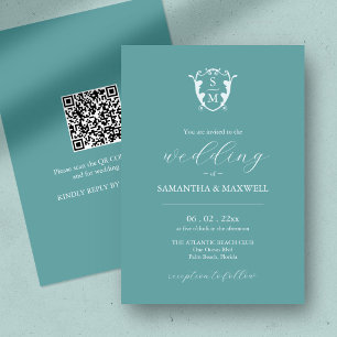 Blauwe Huwelijksuitnodiging met QR Code Kaart