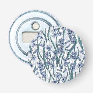 Blauwe Hyacint bloemen op wit Button Flesopener