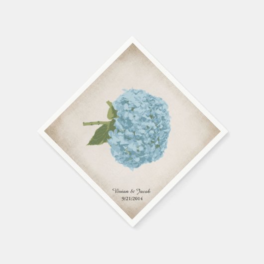 Blauwe Hydrangea aangepaste bruiloft servetten (Hoek)