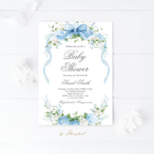 Blauwe Hydrangea Baby Shower Jongens Uitnodiging