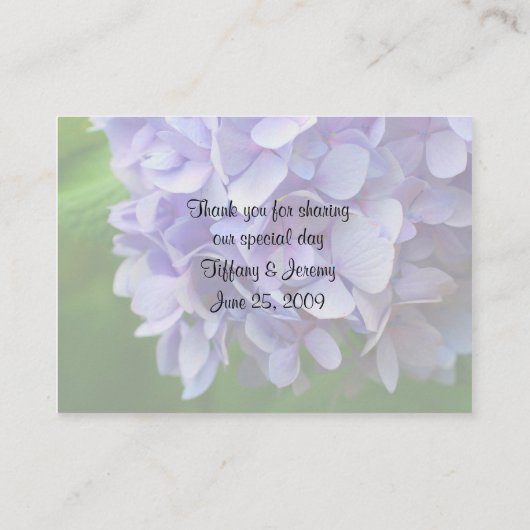 Blauwe Hydrangea Bloem Trouwtafel Plaatskaartje (Achterkant)