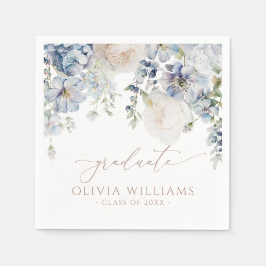 Blauwe Hydrangea Bloemen Afstudeerfeest Servetten (Voorkant)