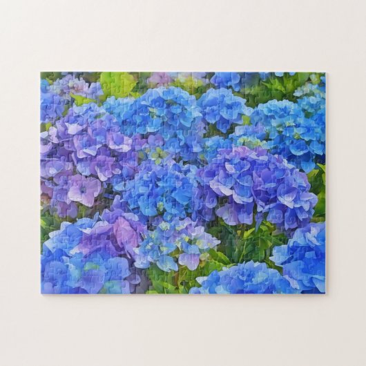 Blauwe Hydrangea Bloemen Bloemen Bloemen Waterverf Legpuzzel (Horizontaal)