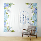 Blauwe Hydrangea Bloemen Bruiloft Foto Booth Achte Wandkleed (In Situ (horizontaal))