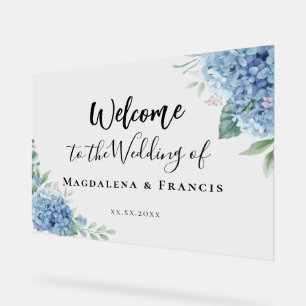 Blauwe Hydrangea bloemen bruiloft welkom Acryl Bord
