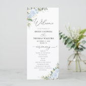 Blauwe Hydrangea Bloemen Bruiloftsprogramma Programma (Staand voorkant)