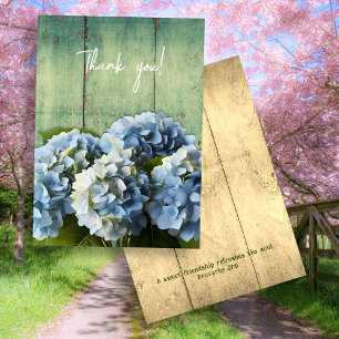 Blauwe Hydrangea bloemen dank u de Schrift Bedankkaart