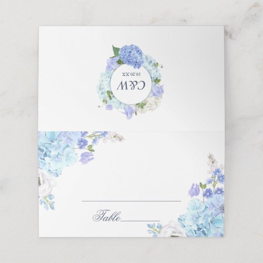 Blauwe Hydrangea Bloemen Groen Trouwtafel (Buitenkant ongevouwen)