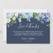 Blauwe Hydrangea Bloemen Hand Lettering Dank u Bedankkaart (Voorkant)