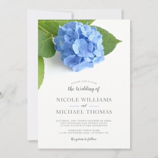 Blauwe Hydrangea Bloemen Huwelijksuitnodigingen Kaart (Voorkant)