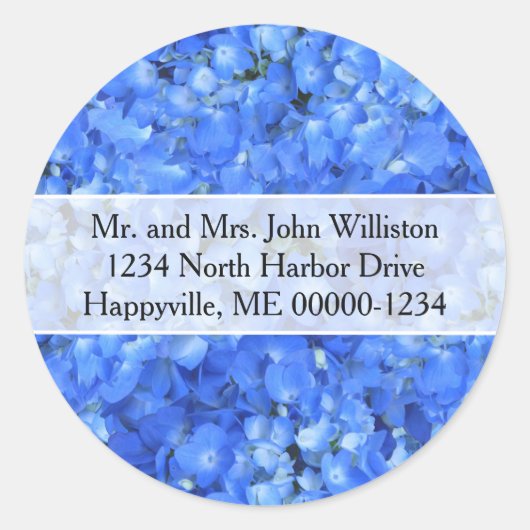 Blauwe Hydrangea Bloemen Ronde retour adreslabels Ronde Sticker (Voorkant)