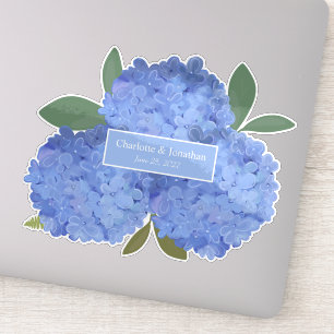 Blauwe Hydrangea Bloemenbruiloft Gepersonaliseerde Sticker