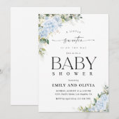 Blauwe Hydrangea Bloemige Baby Shower Uitnodiging (Voorkant / Achterkant)