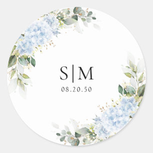 Blauwe Hydrangea Bloemige Trouw Klassieke Ronde St Sticker