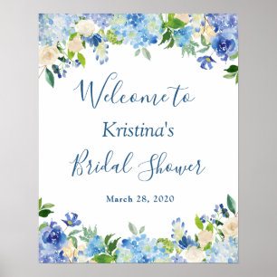 Blauwe Hydrangea Bloemrijke Chic Bruidsdouche Bord Poster