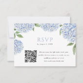 Blauwe Hydrangea Bloom QR Code Block Print Antwoor RSVP Kaartje (Voorkant)