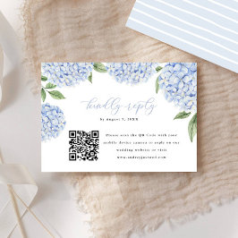 Blauwe Hydrangea Bloom QR Code Kalligrafie Beantwo RSVP Kaartje