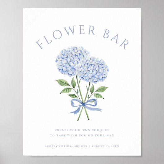 Blauwe Hydrangea Blooms Boeket Bloemenbar Poster (Voorkant)