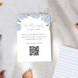 Blauwe Hydrangea Blooms QR Code Beantwoorden Verti RSVP Kaartje