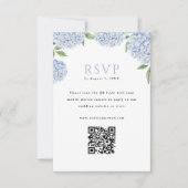 Blauwe Hydrangea Blooms QR Code Beantwoorden Verti RSVP Kaartje (Voorkant)