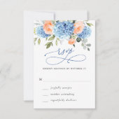 Blauwe Hydrangea Blush Roze Rozen Bloemen Bruiloft RSVP Kaartje (Voorkant)