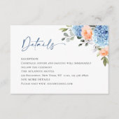 Blauwe Hydrangea Blush Roze Rozen Bruiloft Details Informatiekaartje (Voorkant)
