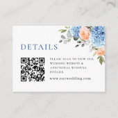 Blauwe Hydrangea Blush Roze Rozen Bruiloft Details Informatiekaartje (Voorkant)