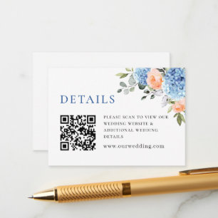 Blauwe Hydrangea Blush Roze Rozen Bruiloft Details Informatiekaartje