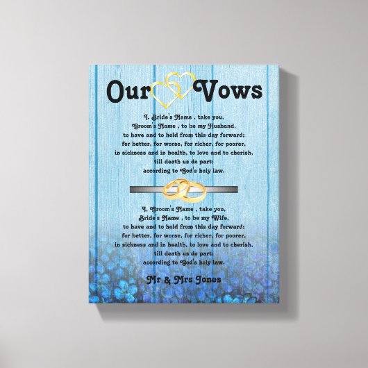 Blauwe Hydrangea bruiloft geloften op Canvas (Voorkant)