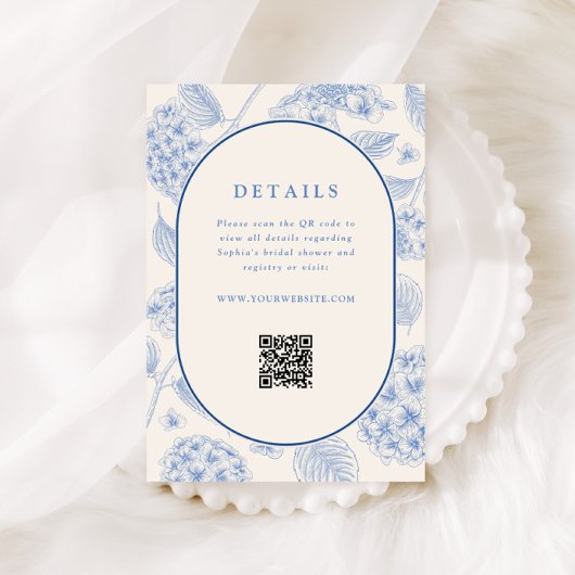 Blauwe Hydrangea Bruiloft QR Code Informatiekaartje