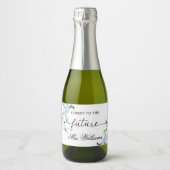 Blauwe Hydrangea Bruiloft Sparkling Wine Favor  Wijnetiket (Voorkant)