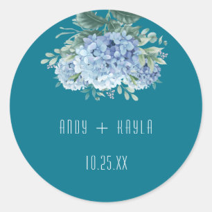 Blauwe Hydrangea Elegante Bruiloft Tank U Ronde Sticker