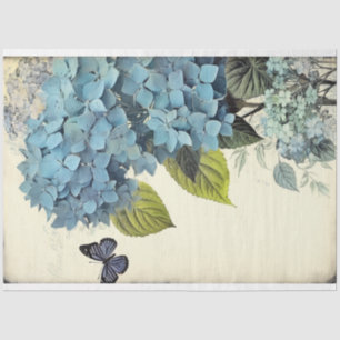 Blauwe hydrangea en blauwe vlinderepheera tissuepapier