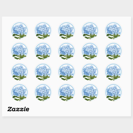Blauwe Hydrangea en Cirkel Douche Favor Ronde Sticker (Vel)