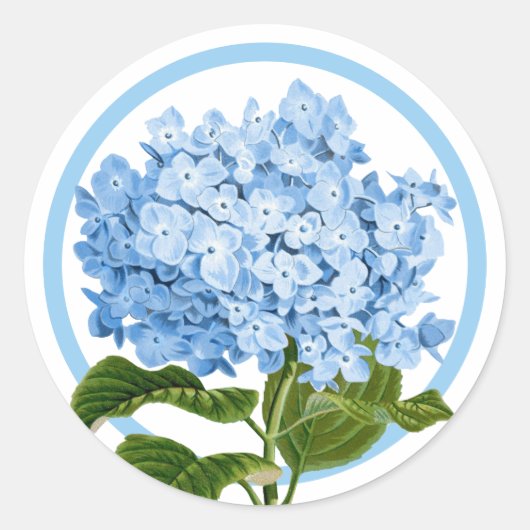 Blauwe Hydrangea en Cirkel Douche Favor Ronde Sticker (Voorkant)
