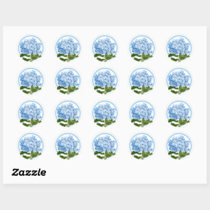 Blauwe Hydrangea en Cirkel Douche Favor Ronde Sticker